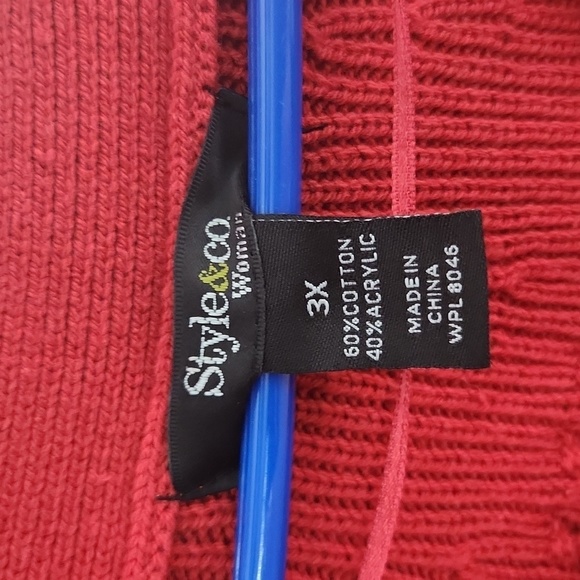 Style & Co Womens Sweater Size 3X Cable Knit Tunic Top Deep Red Shoet Sleeve - Picture 2 of 8